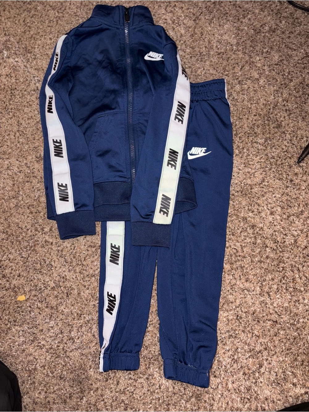 Nike Boys Navy Blue White-Striped Track Jacket & Joggers Set